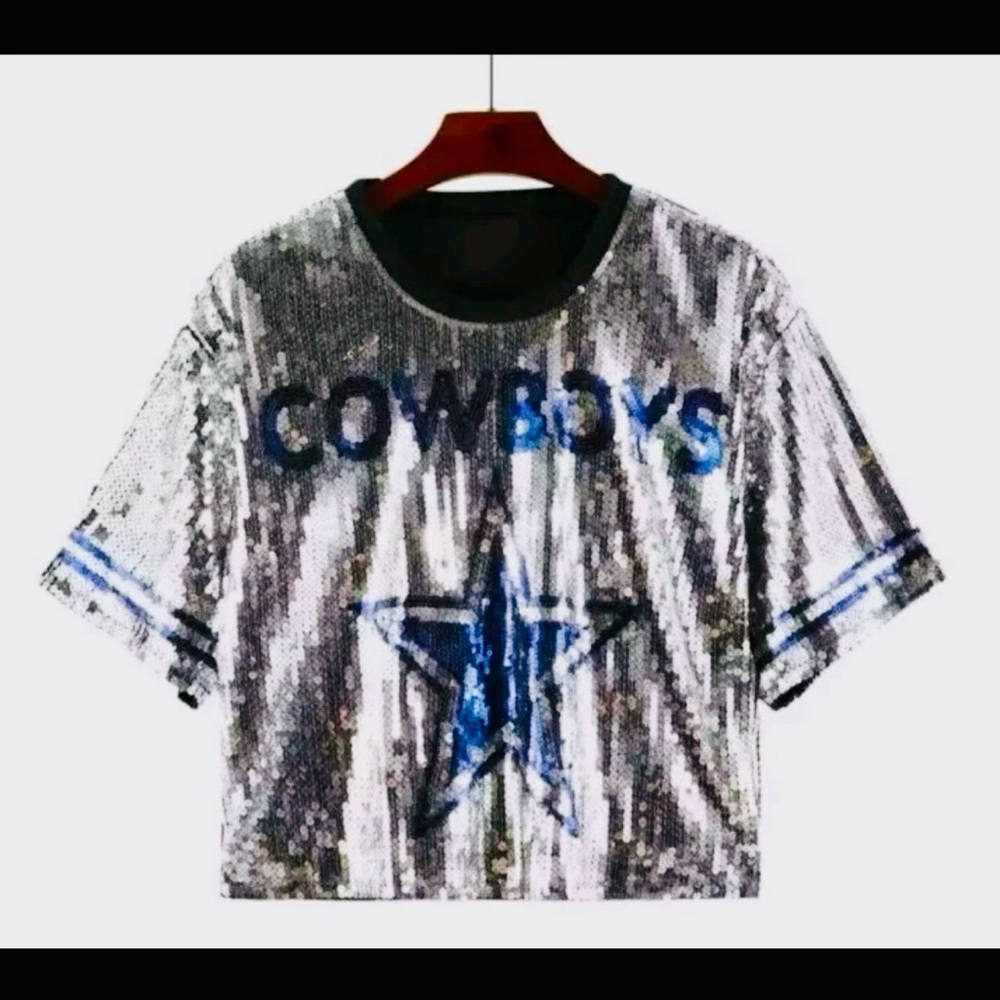 Cowboys Silver Sequin Women's Jersey Top